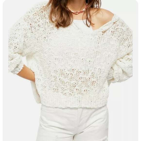 Free People Loose Knit Sunday Shores Ivory Sweater - Picture 1 of 6